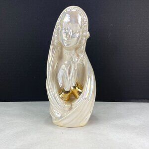 Vintage Hand Painted Lusterware Praying Mother Mary Madonna Figurine